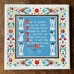 Vintage Berggren Trayner Swedish folk art tile trivet